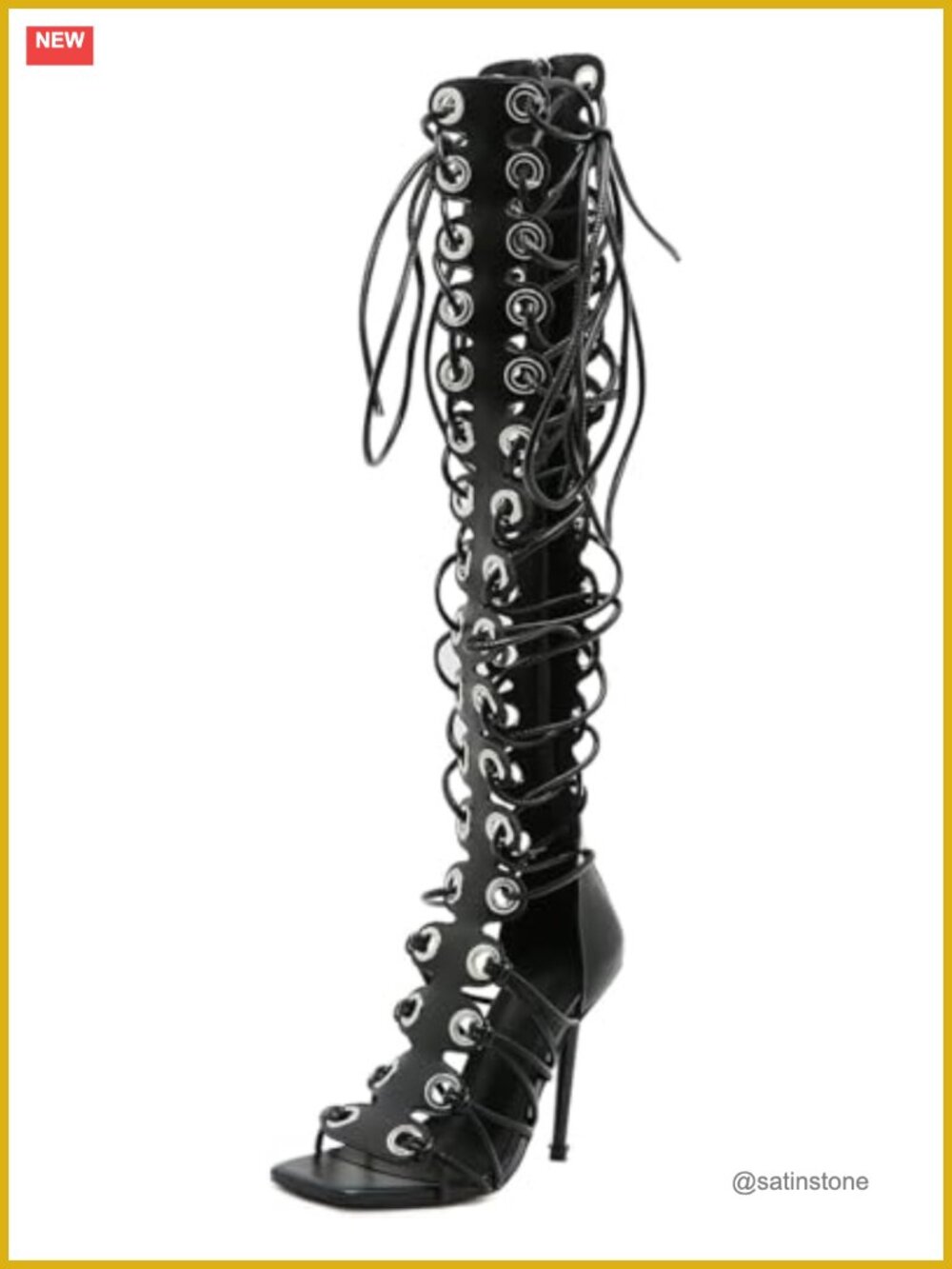 Lace Up Gladiator Sandals High Heel Peep Toe Zipper Faux Leather Women's Shoes